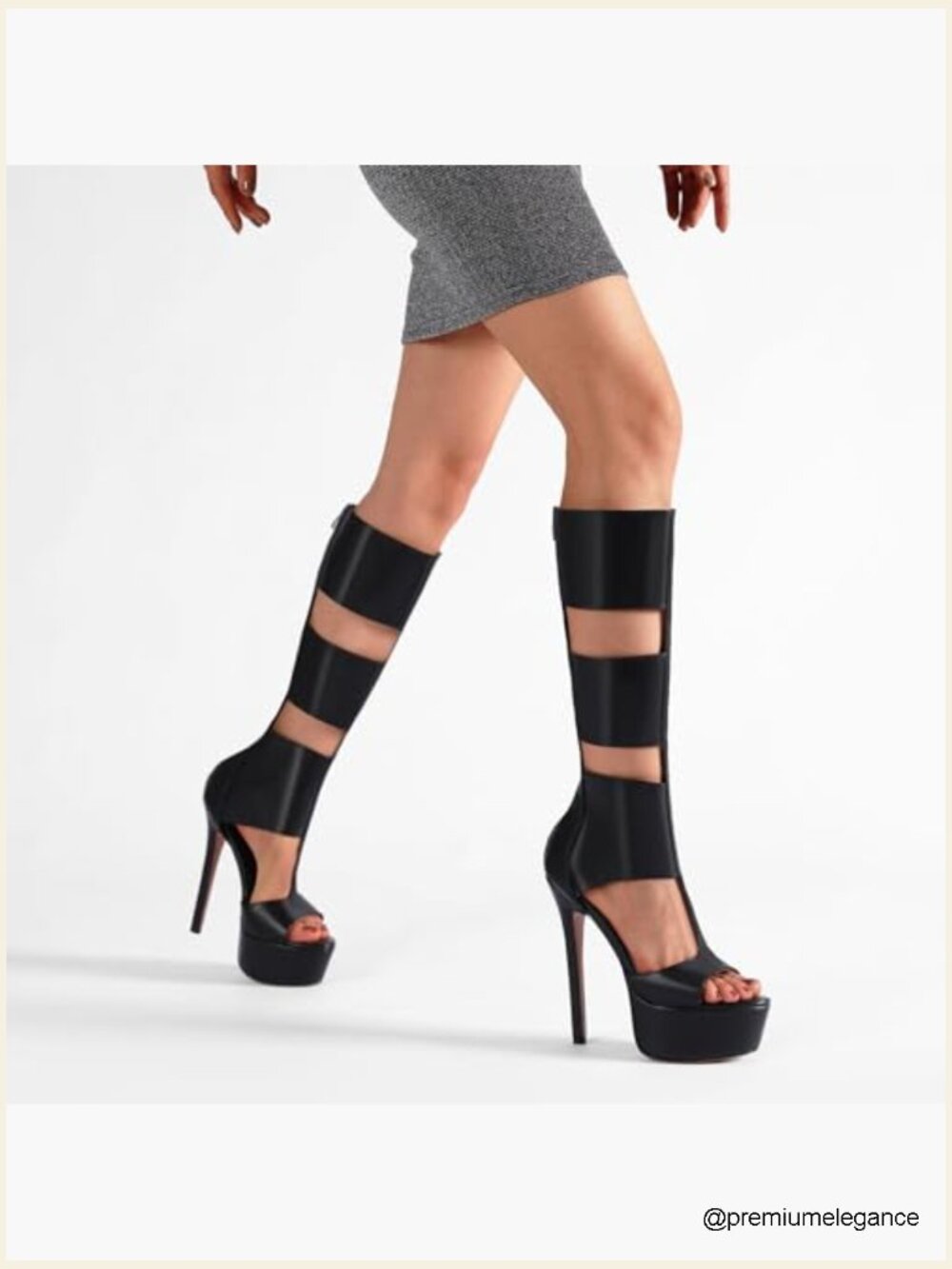 Platform Knee High Gladiator Sandals Open Toe Heeled Booties Summer Party - Picture 4 of 7